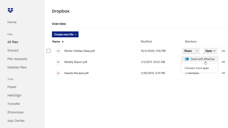 WiseFax: Dropbox App Center